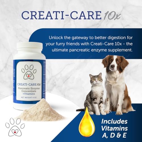 Pancreatic Enzyme for Dogs - Creati-Care 10x Dog Digestive Enzymes Powder with Vitamins Restore Normal Weight, Supports Pancreatin Issues Relieves Digestive Stress - 8 oz