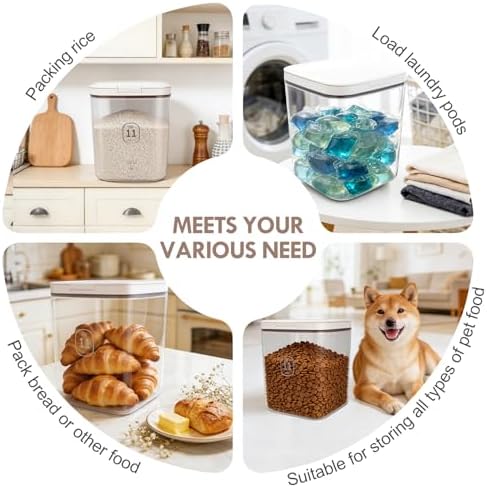 LEAWALK 11 Lbs Airtight Dog Cat Food Storage Container and Dog Treat Containers BPA-Free, PET Clear Stackable Pet Storage Bin, Pop Top, 1-Cup Scoop, for Pet Food/Rice/Flour/Bread/Grains/Spaghetti