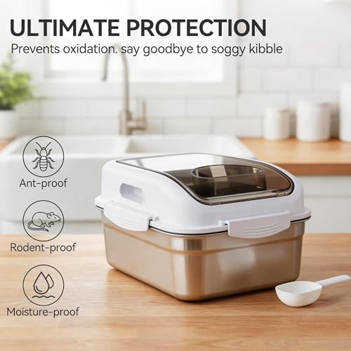 ALL FOR PAWS Stainless Steel Pet Food Storage Container with Airtight Lid & Scoop, Up to 11 Lbs, Stainless Steel, Silver