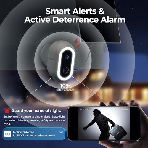 Laview 2K Solar Security Cameras Wireless Outdoor, Rechargeable Battery Wifi Cameras for Home Security with Spotlight Color Night Vision,Siren Alarm,AI Human Detection,IP65,2-Way Talk,Cloud/SD Storage