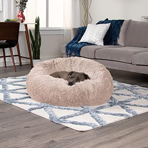 Furhaven Calming Donut Dog Bed, 36", Large, Taupe