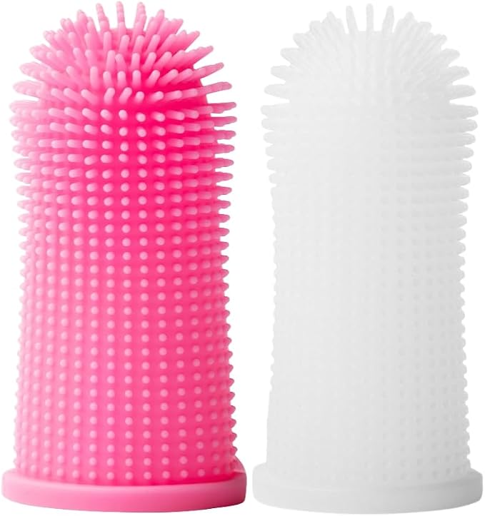 Dog Finger Toothbrush – Soft Silicone Finger Brush for Dogs & Puppies – Gentle Dental Care for Pets – Easy-to-Use Dog Toothbrush for Small, Medium & Large Breeds (Pink/White)