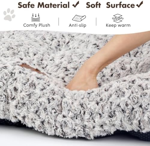 Dog Bed Crate Pad - Rosette Pattern White Velvet Pet Bed Anti-Slip Comfy Kennel Pad for Crates Rosette Brown XL