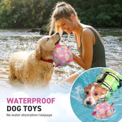 QDAN Dog Soccer Ball Toy with Strap, Pastel Color Puppy Toys Gifts, 6 Inch | Waterproof Durable PU Leather, for Small and Medium Dogs and Puppies, for Park, Outdoor and Pool Chase Play Herding Jolly