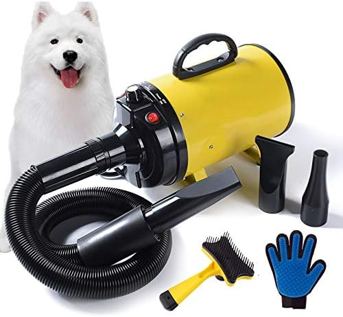 2400W Dog Hair Dryer Blaster Pet Grooming Hair Dryer High Velocity Motorbike Dryer with Adjustable Temperature for Dogs & Cats,with 2.3M Flexible Hose and 3 Nozzles,A Comb and A Glove
