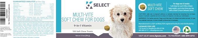 K9 Select Multi-Vite Soft Chews for Dogs – 9-in-1 Daily Multivitamin with Probiotics, Taurine, Colostrum, & Vitamins