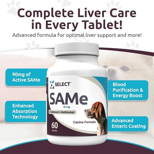 K9 Select SAM-E for Dogs – Dog Liver Supplement for Small and Medium Adult Dogs – Canine Liver Health & Detox – Hepato Support, Multivitamin for Cell-Growth, 60 Tablets