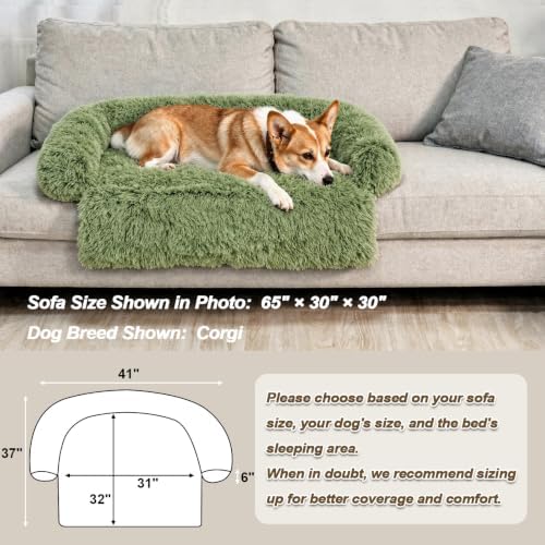 GGIB Calming Dog Bed Fluffy Plush Dog Mat for Furniture Protector with Removable Washable Cover for Large Medium Small Dogs and Cats (Medium, Grass Green)