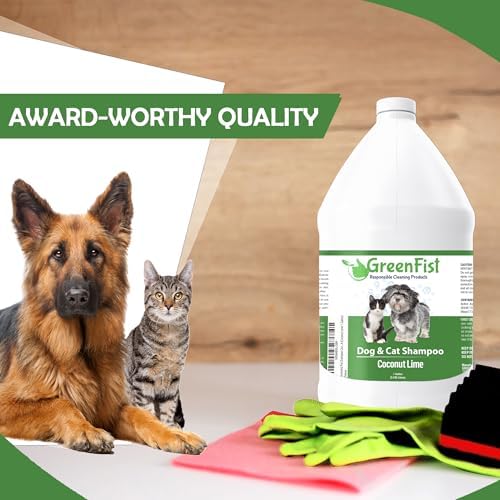 GreenFist Pet Shampoo Conditioner for Dogs & Cats Care Intense Cleaning Power Sooth Skin Made in USA (Coconut Lime 1 Gallon)