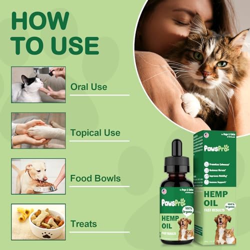 4-Pack Hеmp Oil for Dogs and Cats - Hip and Joint Support - Skin and Coat Health - with Omega 3, 6, 9 and Vitamins - Fast Results