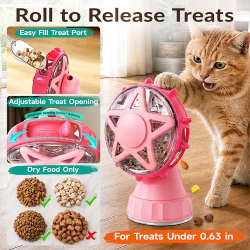 2in-1 Cat Slow Feeder and Interactive Cat Puzzle Toy,Ferris Wheel Treat Dispenser with Strong Suction Cup Base and Adjustable Food Leakage Holes,Food-Grade BPA-Free PP Cat Toys (Pink)