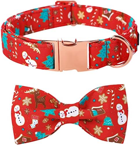 Lionet Paws Christmas Dog Collar with Bowtie, Dog Bowtie Collar with Metal Buckle for Dogs, Adjustable Comfortable Dog Collar Girl Boy Gift, XL, Neck 16-26 in