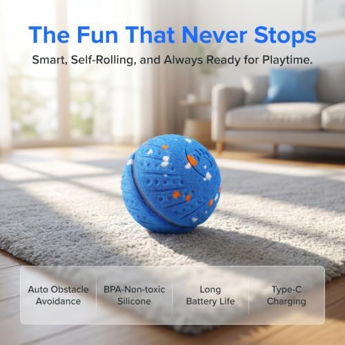 Interactive Dog Ball - Automatic Moving Dog Toy for Small Dogs, Non-Toxic Interactive Dog Toys with Squeaky, Bouncing Pet Ball for Indoor Outdoor Fetch Play (Blue)