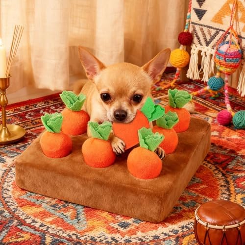 Snuffle Mat for Puppies, Carrot Garden Dog Toy with 9 Carrots, Interactive Puppy Enrichment Toys, for Training Feeding Play