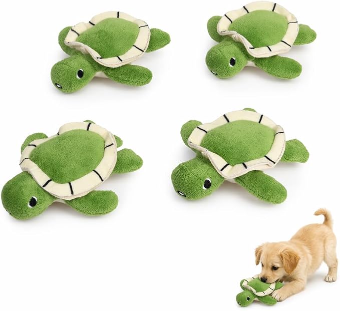 Hollypet Squeaky Hide and Seek Dog Toys for Small and Medium, 4 Turtles | Interactive Plush Stuffed Dog Squeak Toys for Small Medium Sized Dogs and Non-Aggressive Chewers, Puppy Teeth Clean Chew Toys