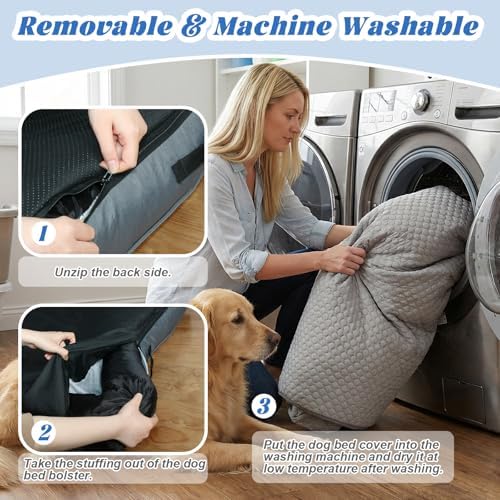 GGIB Cooling Dog Bed Mat with Bolster Pillow Washable Dog Couch Cover Breathable Summer Pet Couch Bed Protector Indoor(Medium, Cooling Grey)