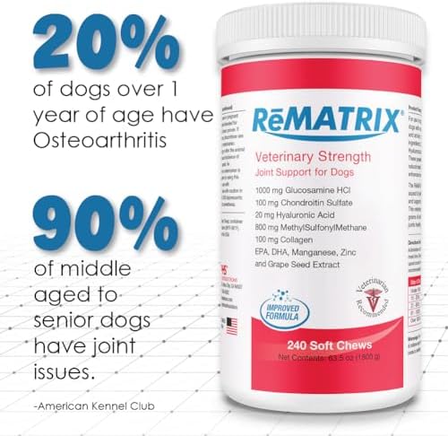 ReMATRIX Joint Support Supplement for Dogs - Glucosamine, Chondroitin, MSM, Omega-3 - Hip and Joint Pain Relief and Support for Dogs - Made in USA - 240 Soft Chews