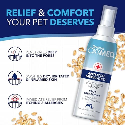 TropiClean OxyMed Medicated Shampoo & Spray for Pets Itchy Skin, 2 Pack | Skin-Soothing Oatmeal Formula | For Itchy Skin | Medicated Shampoo & Spray Set | Dogs & Cats