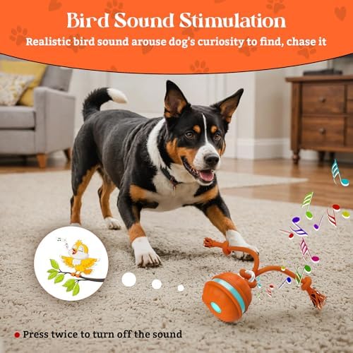 Interactive Dog - Motion Activated Rolling for Puppies & Small Dogs, USB Rechargeable Automatic Pet Ball, Smart Moving Toy for Boredom & Exercise, Durable Dog Chew Toy Orange