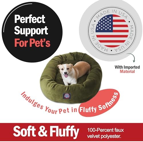 Majestic Pet Micro Velvet Dog Bed, 32 Inch Medium, Round, Washable, Fern