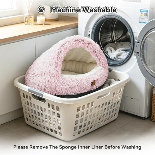 YooxArmor Round Covered Cat Bed Cave Dog Bed for Small Medium Pets,Pink,S