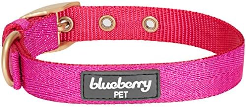 Blueberry Pet The Most Coveted Designer Mixed Metallic Thread Adjustable Dog Collar in Dazzling Rose Pink with Metal Buckle, Neck 9-12.5", for Small Breed