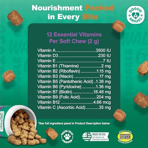 Doggie Dailies 5-in-1 Multivitamin Soft Chews, Peanut Butter, 225 Count | Supports Skin and Coat, Joint Health, Digestion & Immune Function for Dogs, Antioxidant-Rich Daily Supplement