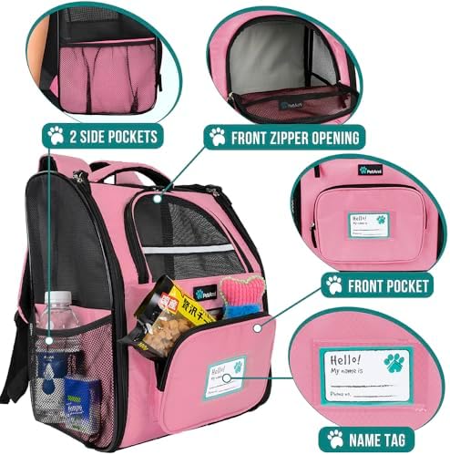 PetAmi Dog Backpack Carrier, Airline Approved, Pink