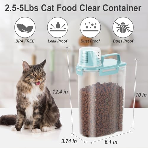 Dog Cat Food Storage Container with Cup (Light Blue, 2.5L (2 pack))