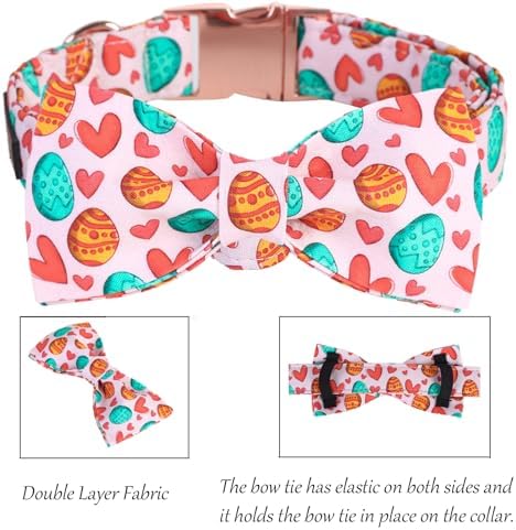 Lionet Paws Easter Dog Collar with Bowtie,Egg Bow Tie Pink Dog Bowtie Collar with Metal Buckle for Dogs, M, Neck 13.5-22 in