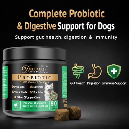 Probiotic Soft Chews for Dogs – 270 Count (3 x 90ct) – Digestive & Immune Support with 9 Probiotics, 8 Enzymes, 2 Prebiotics & 5 Vital Nutrients – Chicken Flavor