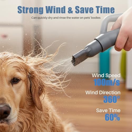 DUMOS Dog Hair Dryer for Pet Grooming, Low Noise, 6.5 FT Cord | Dog Blow Dryer with Adjustable Wind Speed & Heater Temperature, Cool-Warm-Hot Cycle Mode, 4 Nozzles, Grey