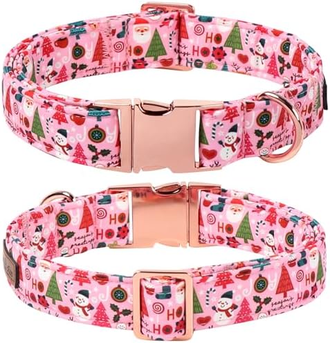 Lionet Paws Christmas Dog Collar with Sailor Bow, Cute Ho Christmas Tree Snowman Pink Dog Collar Bow Tie for Dogs, Small, Neck 10-16 inches
