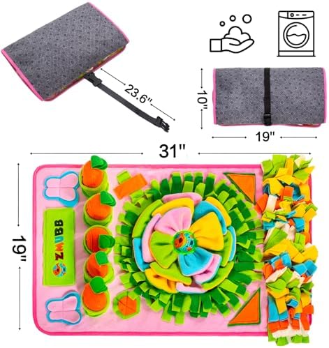 Pet Snuffle Mat for Dogs Sniff Mat Nosework Feeding Mat Slow Feeder Interactive Dog Puzzle Toys for Training and Stress Relief Encourages Natural Foraging Skills (31''x19''（Pink）)