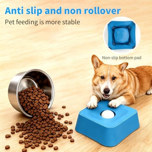 Slow Feeder Dog Lick Bowl for Liquid Treats-Bone Broth & Yogurt Mat for Dogs,3/4 Cup Capacity Calming Enrichment Toy for Post-Op Recovery or Dietary Supplement-for Large Medium Small Breeds. (Blue)