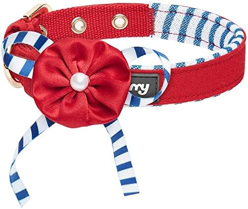 Blueberry Pet 4 Patterns Bon Voyage Sea Lover Adjustable Dog Collar in Timeless Red, Neck 9-12.5", for Small Breed