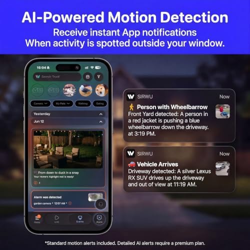 No-Drill Window Camera, 3MP 2K Camera for Home Security, View Outside Through Glass, Color Night Vision, Motion Alerts, 24/7 Recording, Dual-Band WiFi (Black, Dome)