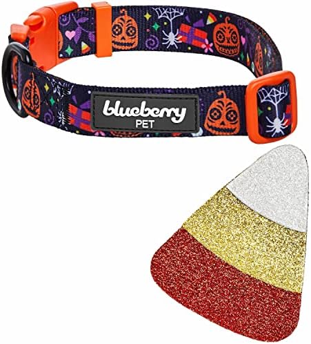 Blueberry Pet Halloween Candy Cane Adjustable Dog Collar with Detachable Glitter Accessory, Large, Neck 18"-26"