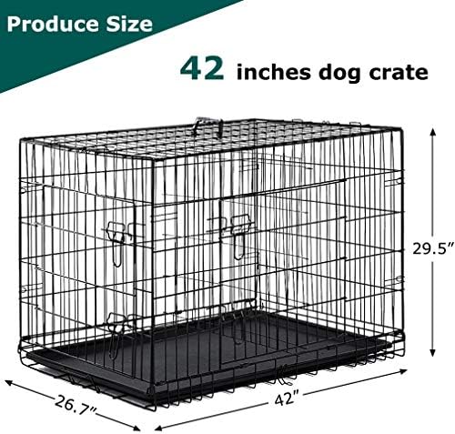 Dog Crate Dog Cage 42 Inches Folding Dog Kennel Double Door Travel Metal Dog Crate with Plastic Tray for Medium Dogs