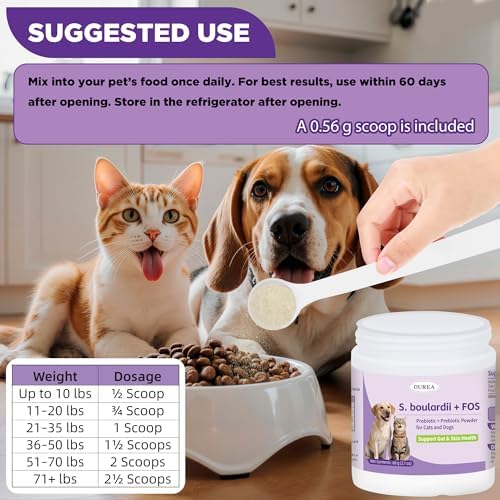 S.boulardii + FOS Pet Probiotic Powder for Dogs & Cats, 6.7 Billion CFU, Gut & Immune Support, Loose Stool & Digestive Upset Relief, Improves Stool Consistency, Skin Health, Veterinarian Recommended