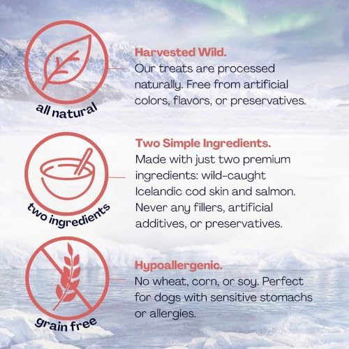 Salmon & Cod Bites Dog Treats, Two Ingredient Icelandic Fish Treats for Dogs, High Protein Omega-3 Rich Grain-Free Natural Training Treats, Made in Iceland, 2 Oz