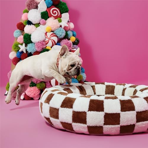 Lesure Shown on TV Jacquard Donut Dog Beds Medium Sized Dog,Brown 30x30x8in