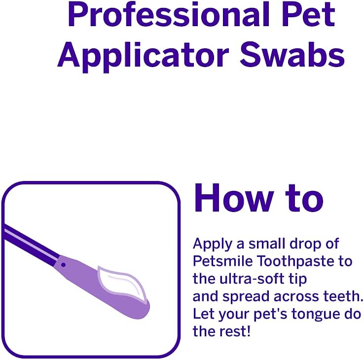 Petsmile Pet Toothpaste Applicator Swabs 50 Ct, Cat + Dog Teeth Cleaning | No-Brush Application, Reaches Back Molars, Single-Use Hygienic Design, Small + Large Pets, Gentle Toothbrush Alternative