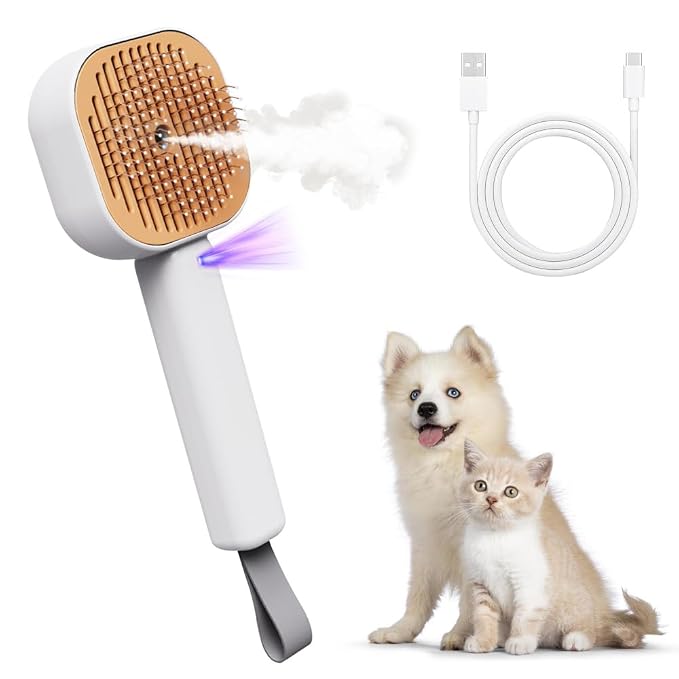 Cat Steamy Brush,3 in1 Self Cleaning Steam Cat Brush with 30ml Water Tank USB Rechargeable for Cats Dogs Rabbits Massage Clean Grooming