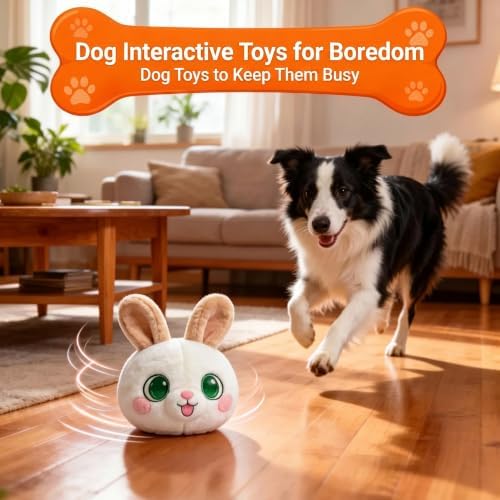 Interactive Dog Toy, 3 Modes Bouncing Talking Squeaky Dog Toy(Rabbit) | Cozisvoker Electric moving dog toy with Automatic Bouncing, Singing and Recording Functions for Small Medium Large Dogs