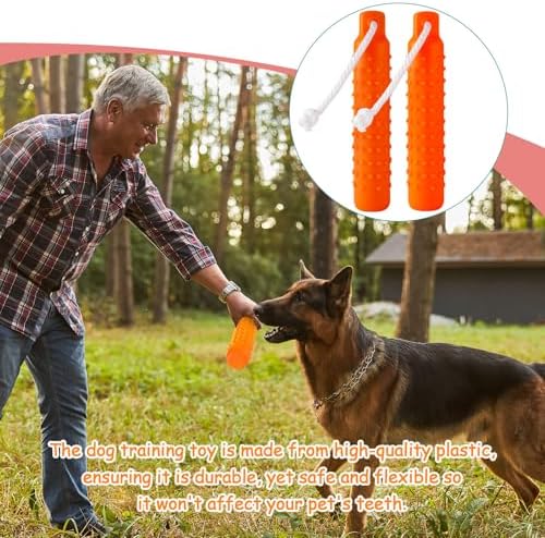 Blueweenly Orange Dog Bumper Toy Training Dummy, 6 Pcs | Plastic Lightweight Floats on Water, Textured with Rope for Fetch, Pool Outdoor Retrieving, Summer Water Play