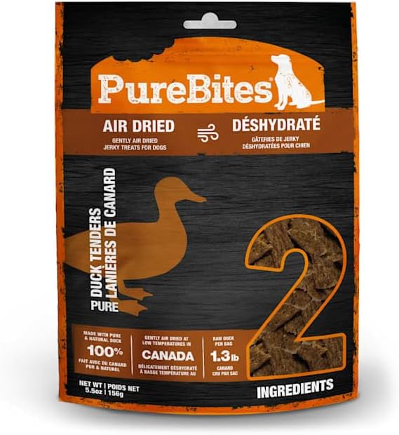 PureBites Duck Air Dried Jerky Dog Treats, 5.5 oz | 2 Ingredients, Duck, Air-Dried, Made in Canada, High-Value Training Reward, No Glycerin or Fillers