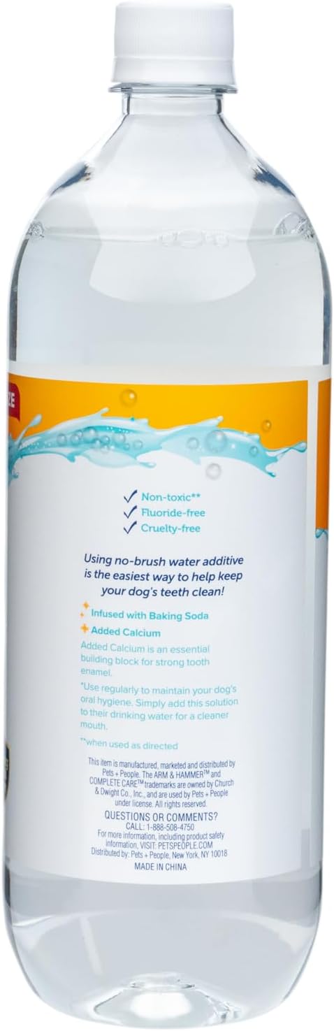 Arm & Hammer Complete Care Dog Dental Water Additive, 35 Fl Oz | Baking soda enhanced, tartar control, freshens breath, odorless and flavorless, no brushing required