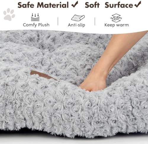 Dog Bed Crate Pad - Rosette Pattern White Velvet Pet Bed Anti-Slip Comfy Kennel Pad for Crates Rosette Grey XL