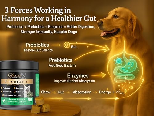 Probiotic Soft Chews for Dogs – 270 Count (3 x 90ct) – Digestive & Immune Support with 9 Probiotics, 8 Enzymes, 2 Prebiotics & 5 Vital Nutrients – Chicken Flavor